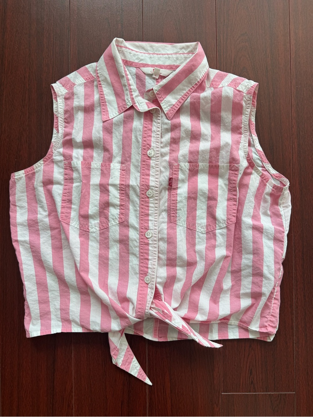 Levi's Pink & White Vertical Striped Tie-Front Button Shirt